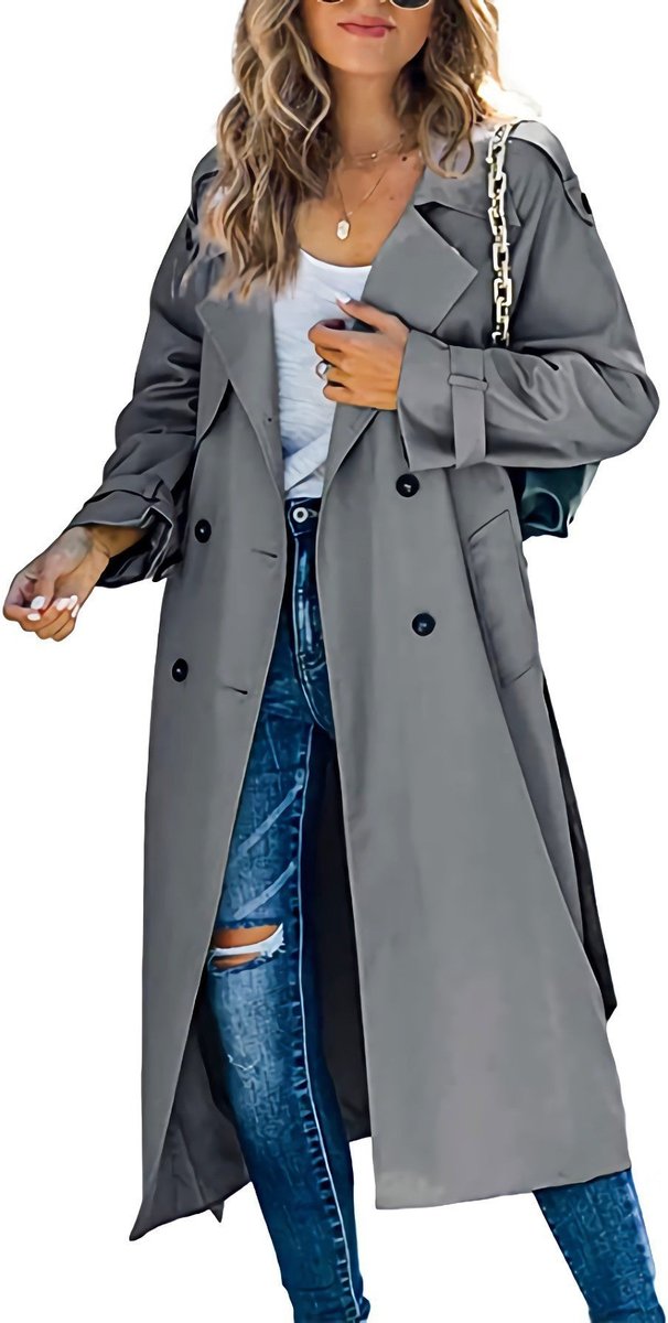 Olivia | Dame Oversized Dobbeltknappet Trench Coat Bæltet Talje