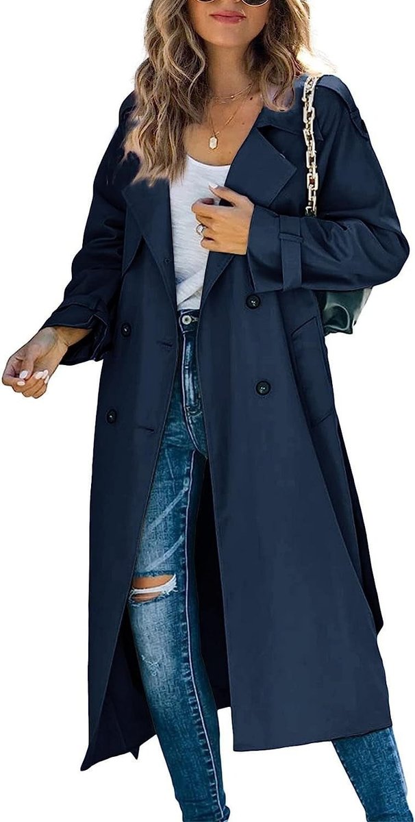 Olivia | Dame Oversized Dobbeltknappet Trench Coat Bæltet Talje