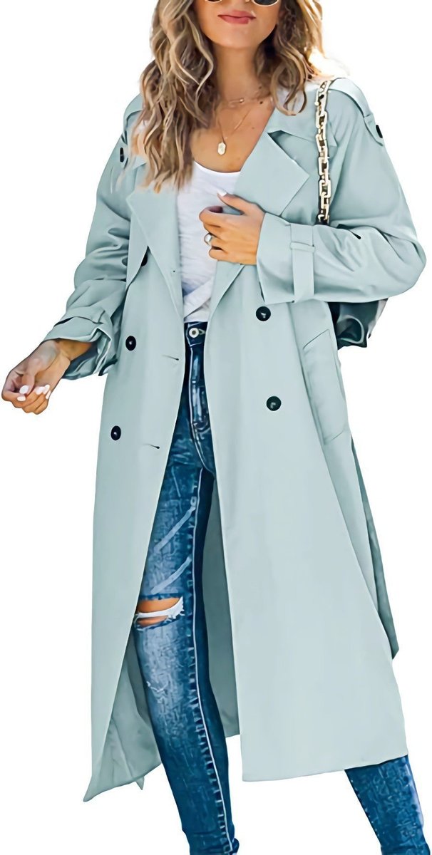 Olivia | Dame Oversized Dobbeltknappet Trench Coat Bæltet Talje