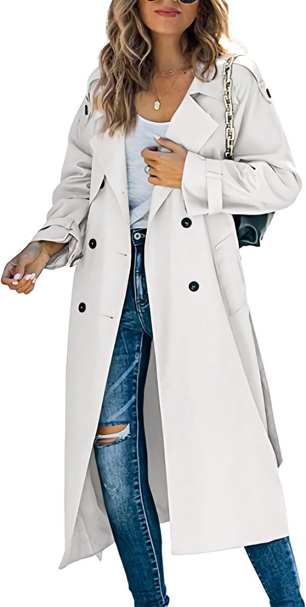 Olivia | Dame Oversized Dobbeltknappet Trench Coat Bæltet Talje