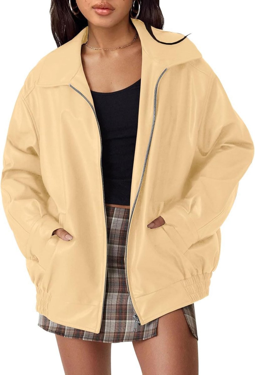 Liv | Dame Oversized Faux Leather Jacket Lynlås Bomber