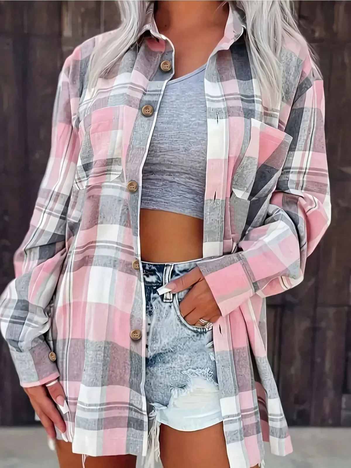 Ida | Dame Oversized Ternet Flannel Langærmet Skjorte