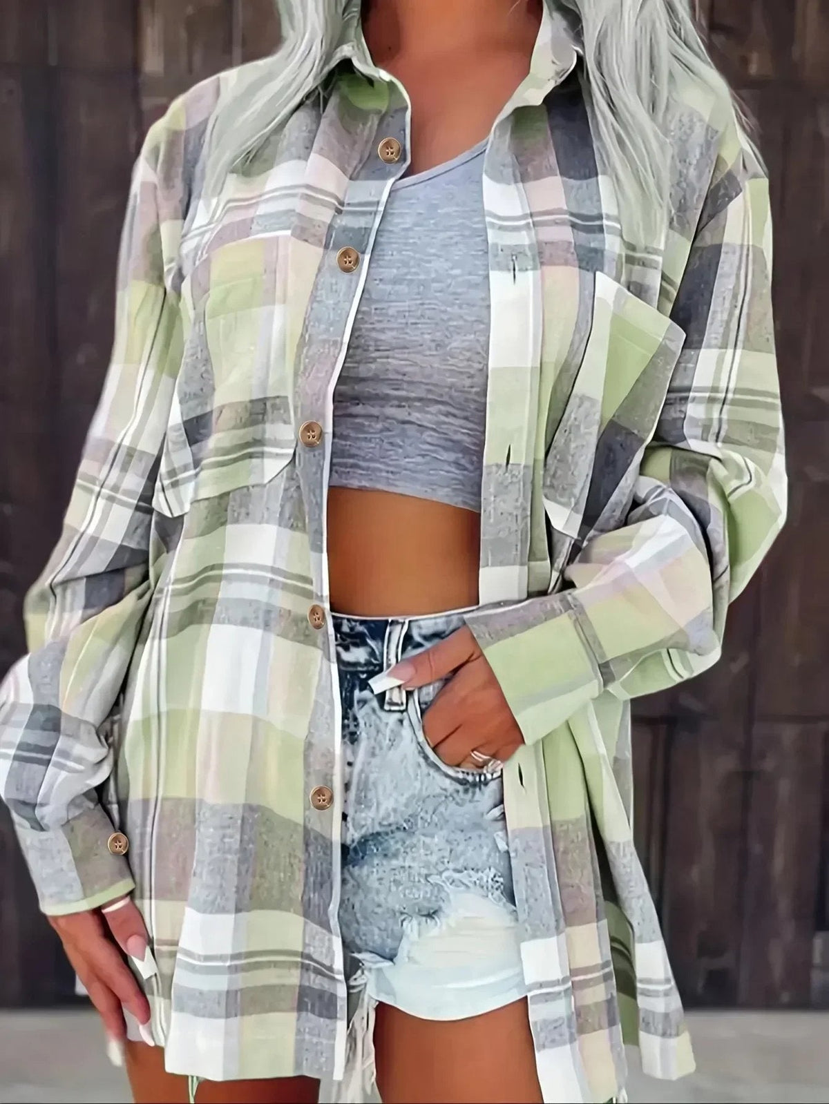 Ida | Dame Oversized Ternet Flannel Langærmet Skjorte