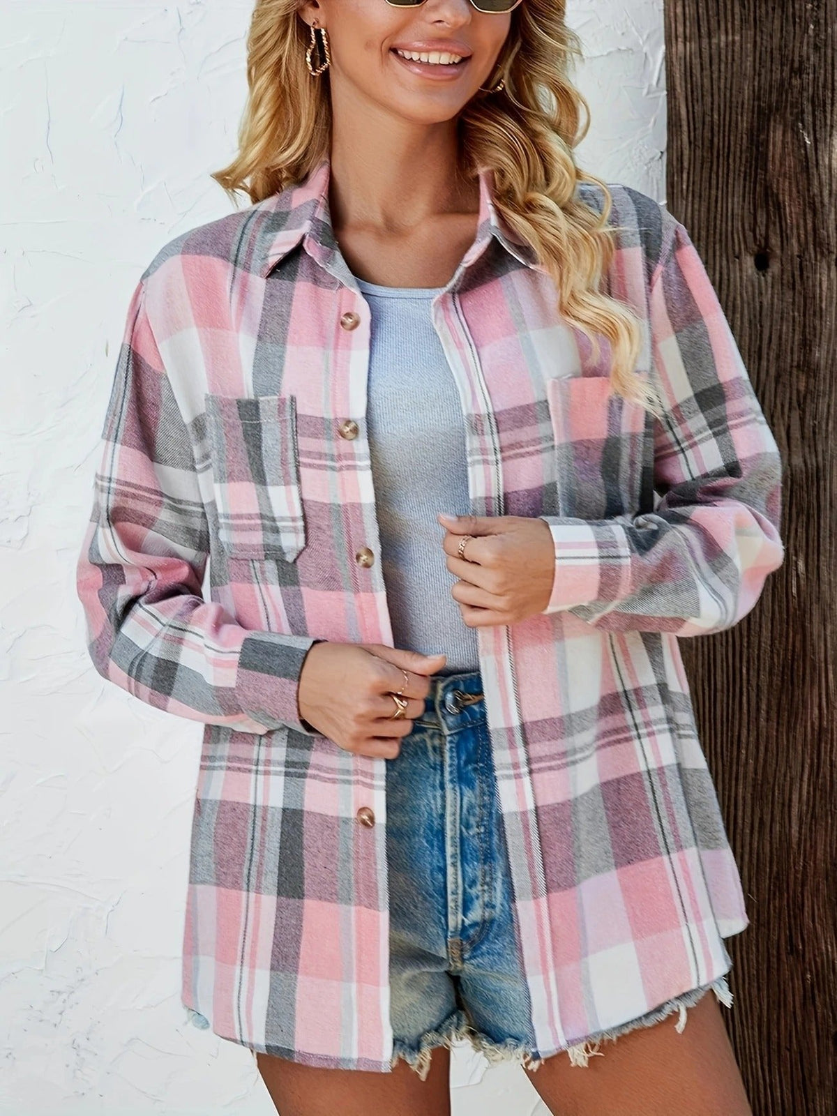 Ida | Dame Oversized Ternet Flannel Langærmet Skjorte
