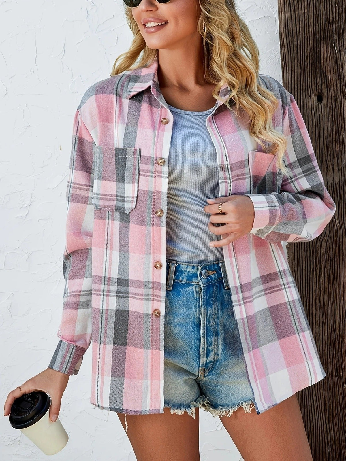 Ida | Dame Oversized Ternet Flannel Langærmet Skjorte