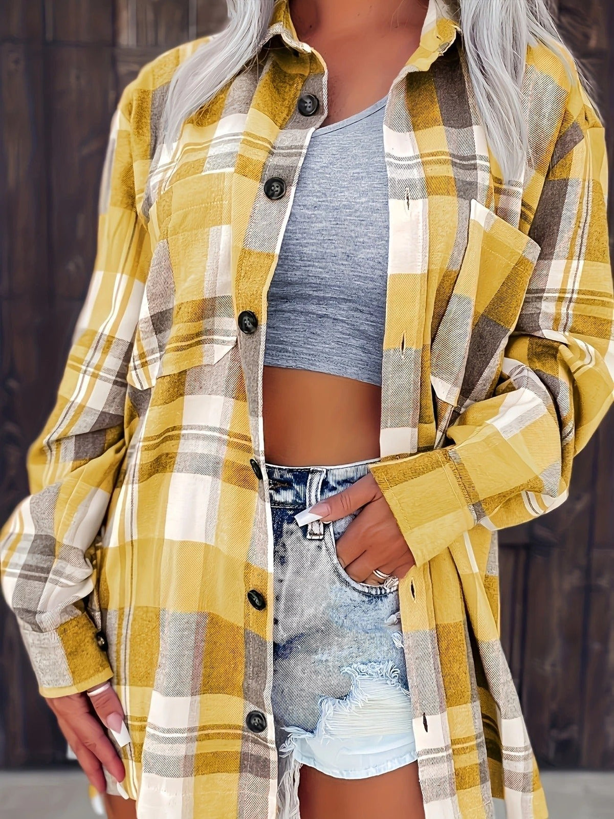 Ida | Dame Oversized Ternet Flannel Langærmet Skjorte