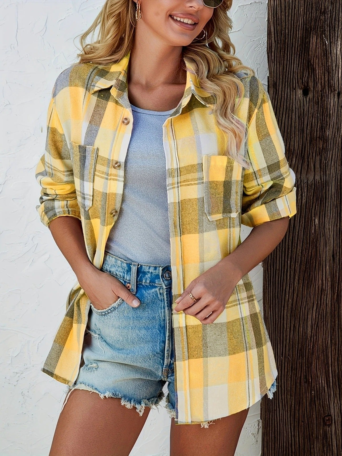 Ida | Dame Oversized Ternet Flannel Langærmet Skjorte