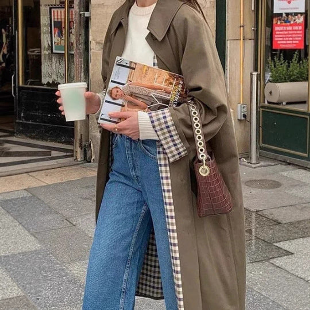 Alma | Dame Oversized Ternet Trench Coat Bomuldsmiks Langærmet