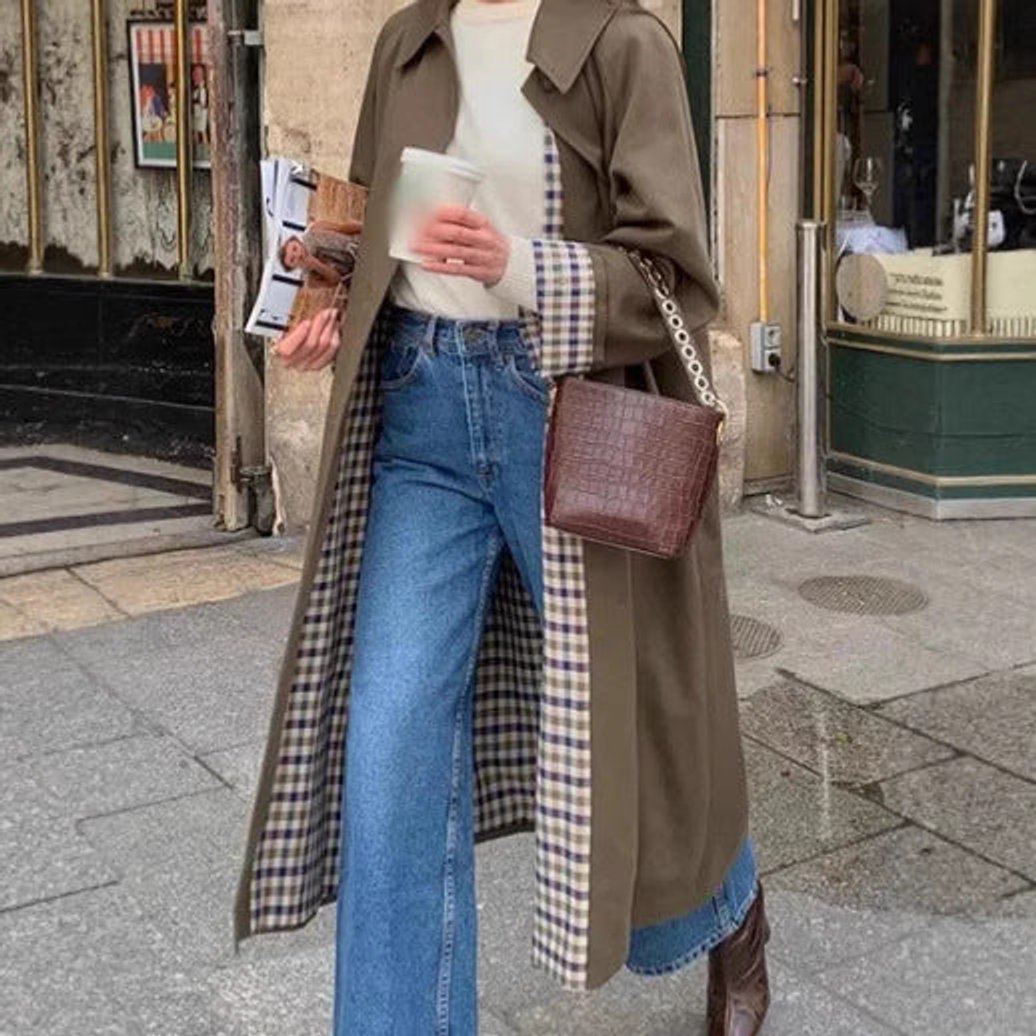Alma | Dame Oversized Ternet Trench Coat Bomuldsmiks Langærmet
