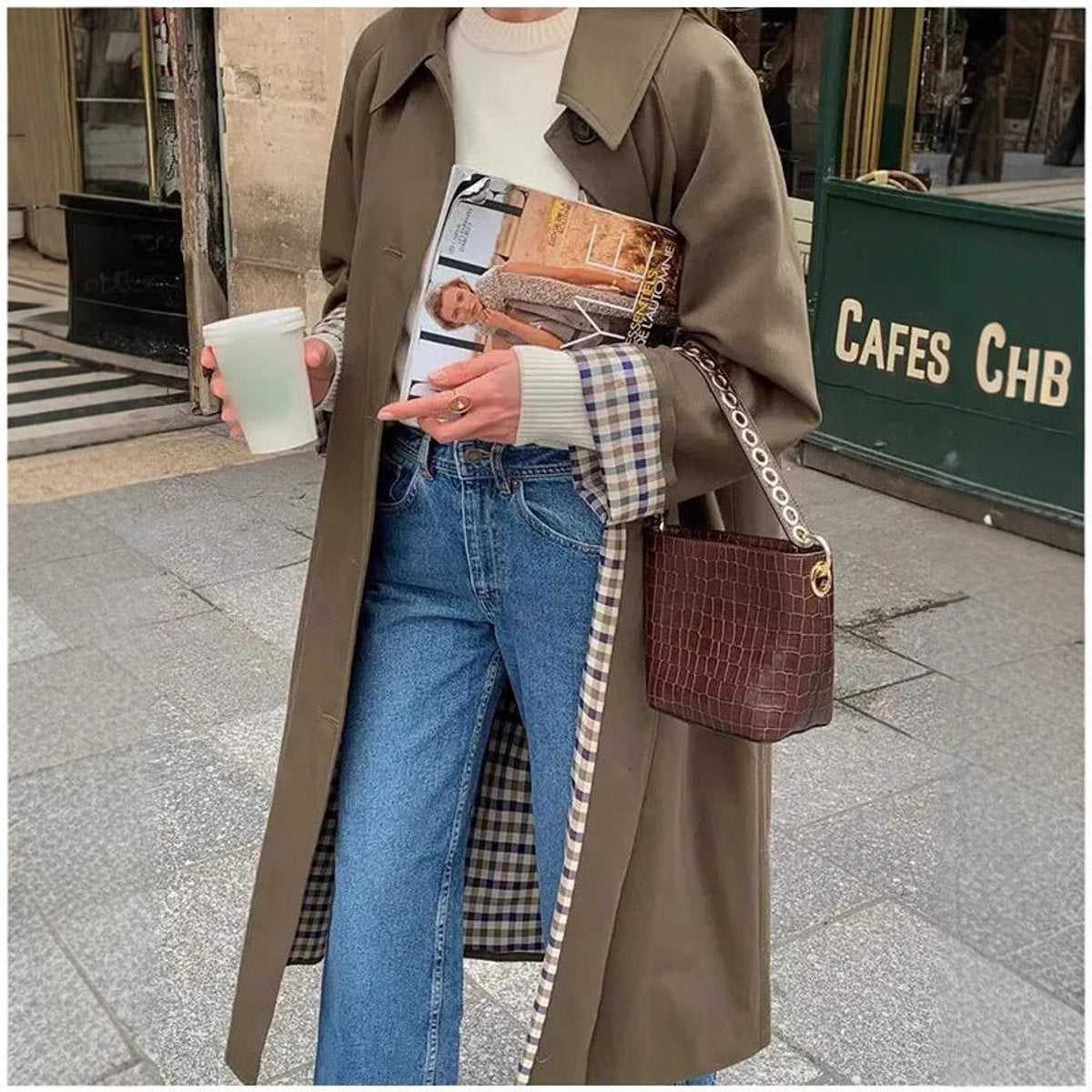 Alma | Dame Oversized Ternet Trench Coat Bomuldsmiks Langærmet