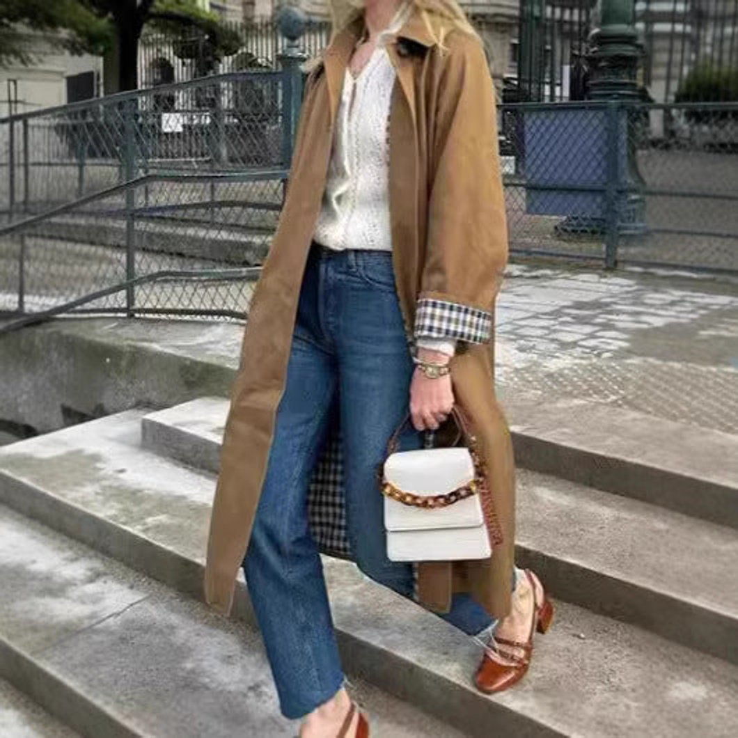 Alma | Dame Oversized Ternet Trench Coat Bomuldsmiks Langærmet