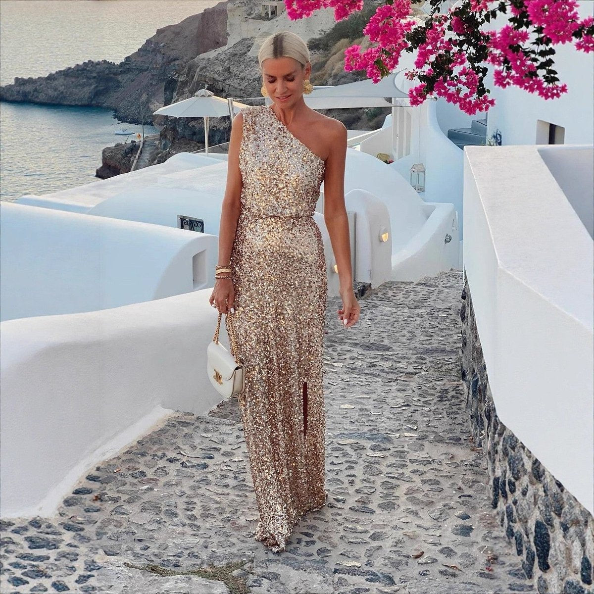 Sofia | Dame Pailletkjole Asymmetrisk One-Shoulder Cocktail Dress Side-Slids