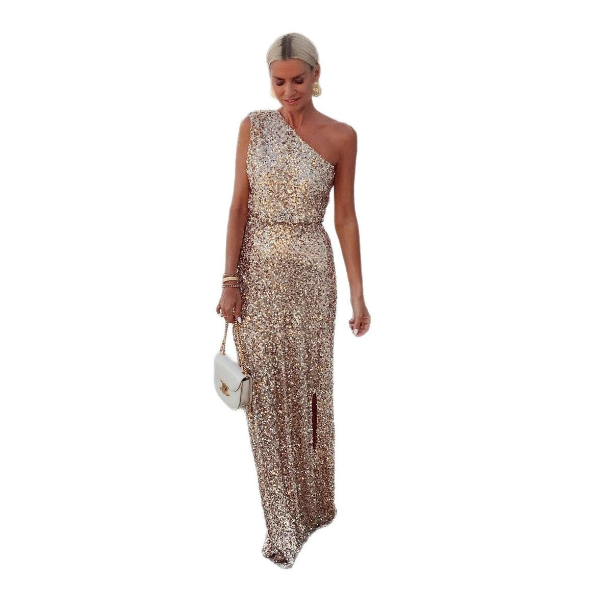 Sofia | Dame Pailletkjole Asymmetrisk One-Shoulder Cocktail Dress Side-Slids