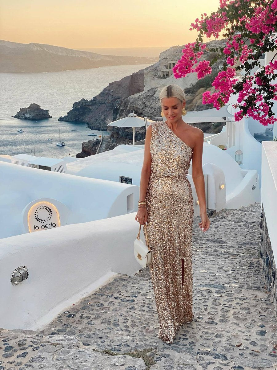 Sofia | Dame Pailletkjole Asymmetrisk One-Shoulder Cocktail Dress Side-Slids