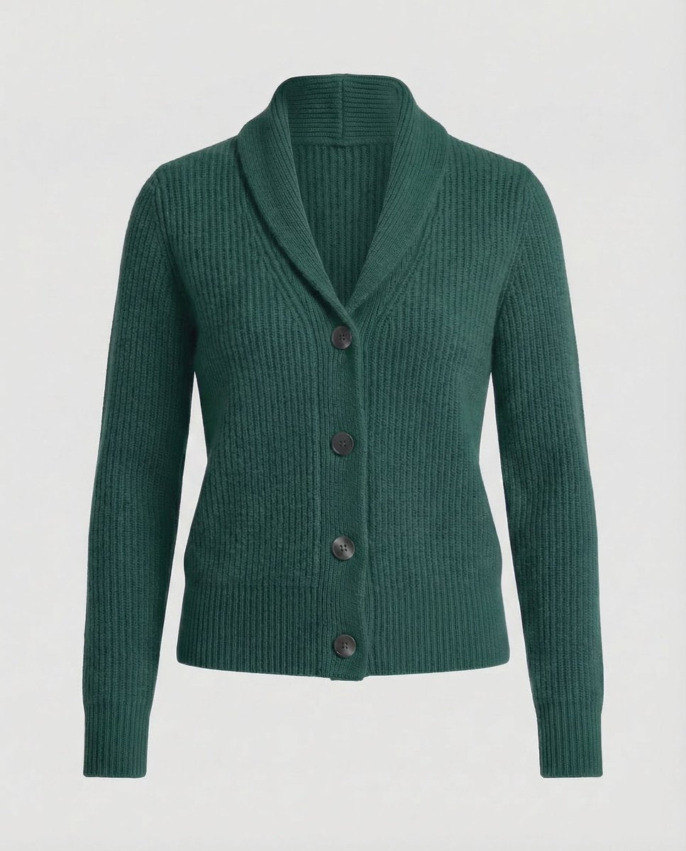 Laura | Dame Ribstrikket Cardigan med Revers og Knaplukning