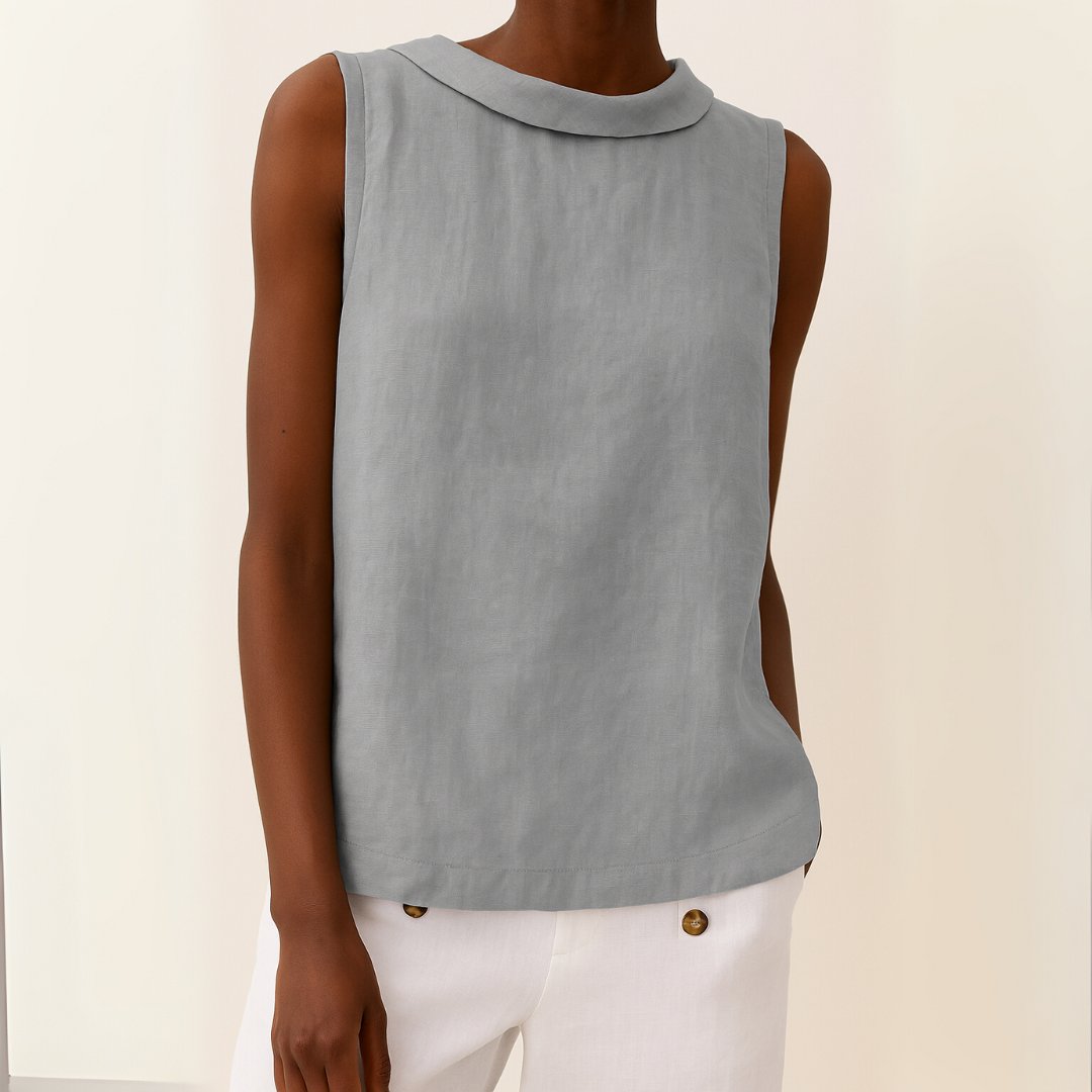 Josefine | Dame Ærmeløs Linen Bluse med Rulleturtleneck