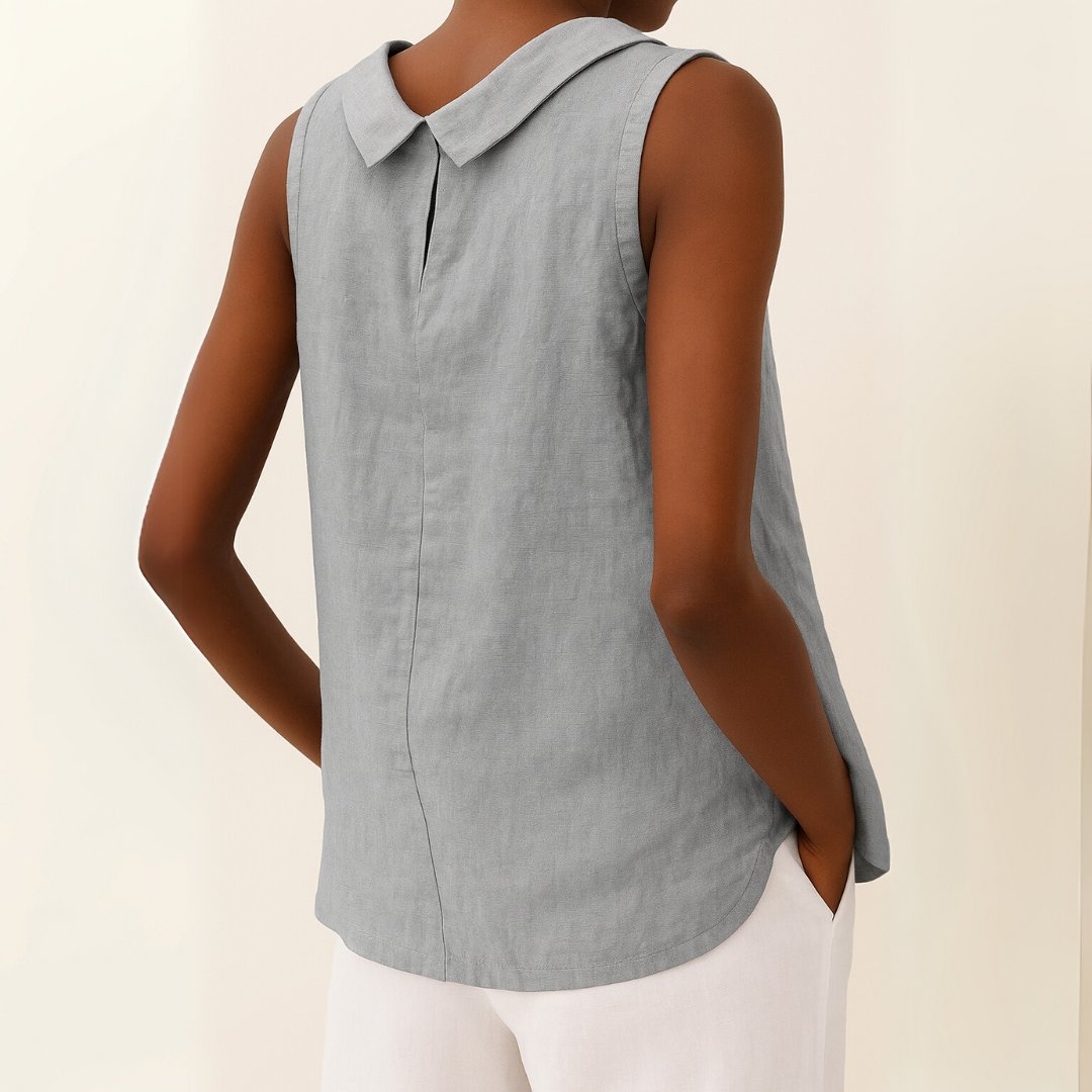 Josefine | Dame Ærmeløs Linen Bluse med Rulleturtleneck