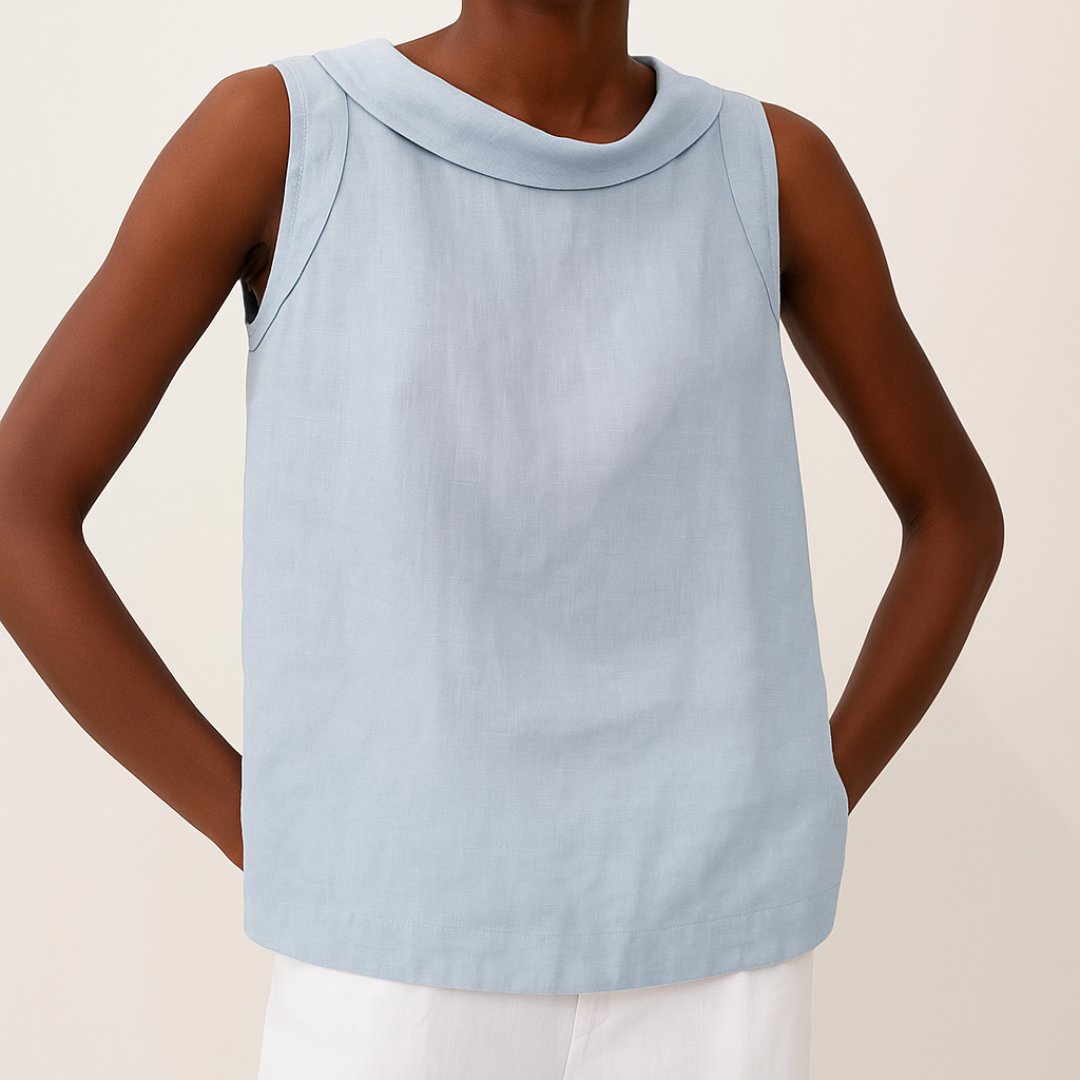 Josefine | Dame Ærmeløs Linen Bluse med Rulleturtleneck