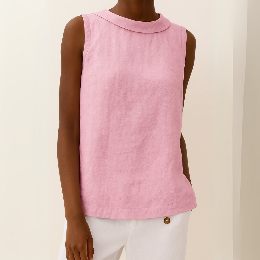 Josefine | Dame Ærmeløs Linen Bluse med Rulleturtleneck