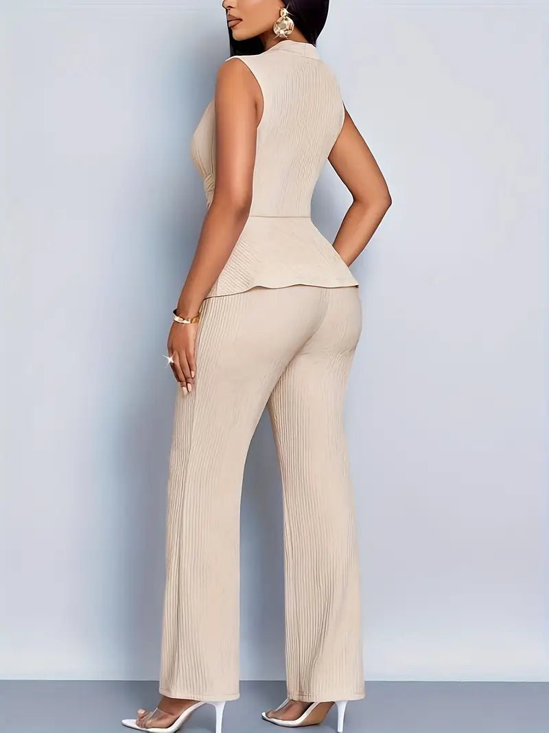 Anna | Dame Ærmeløs Peplum Wrap-Top Flared Bukser Sæt