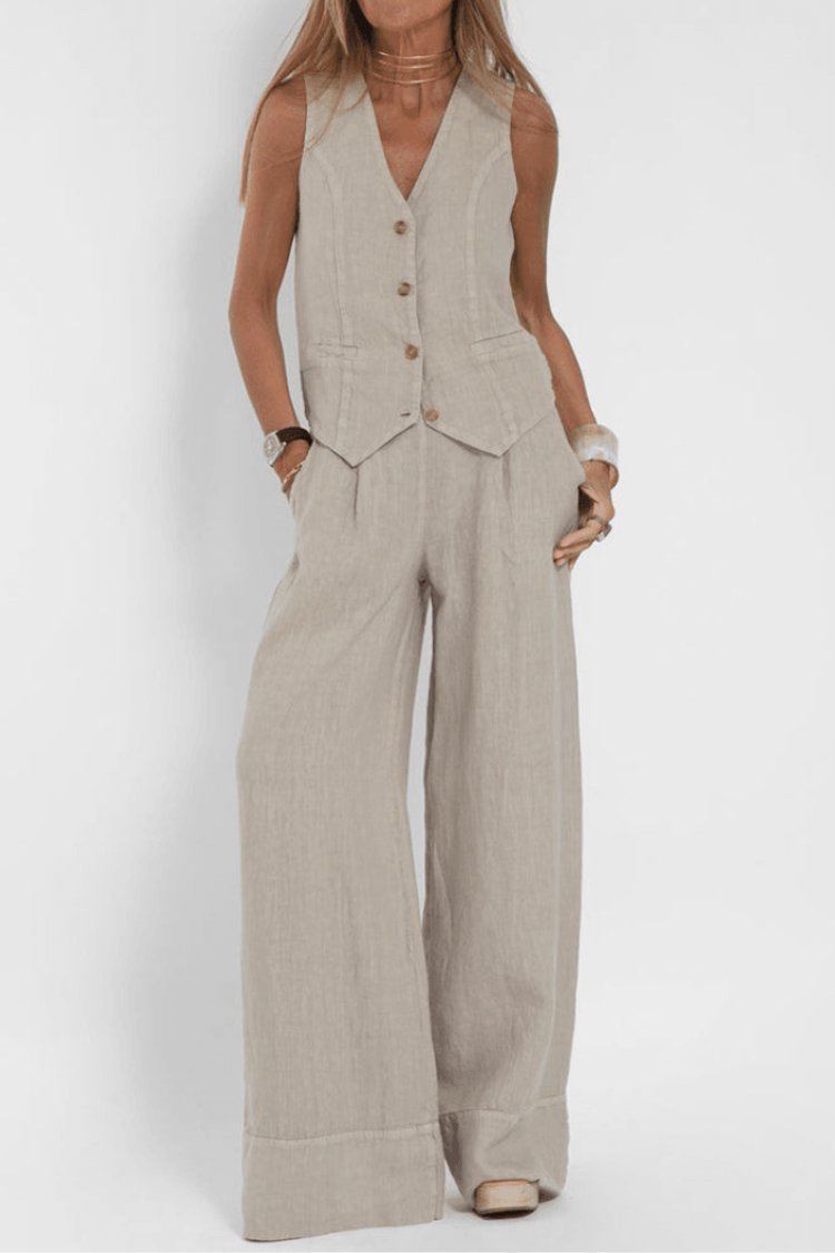Sofia | Dame Ærmeløs Wide-Leg Two-Piece Set Vest Bukser