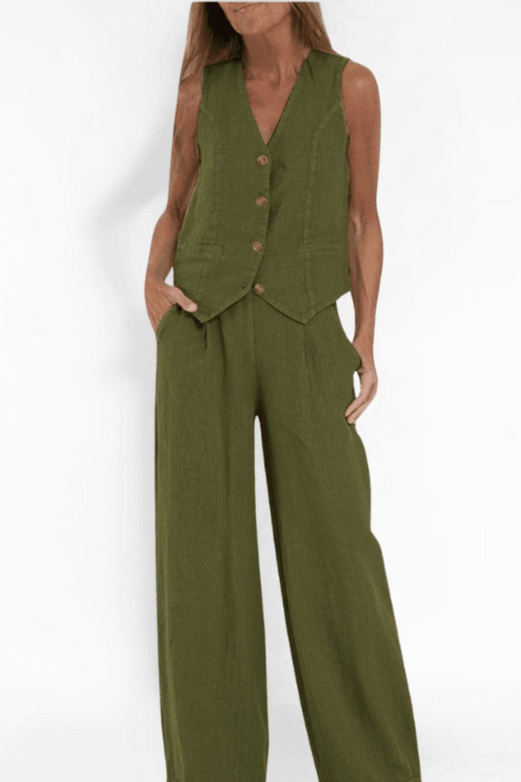 Sofia | Dame Ærmeløs Wide-Leg Two-Piece Set Vest Bukser