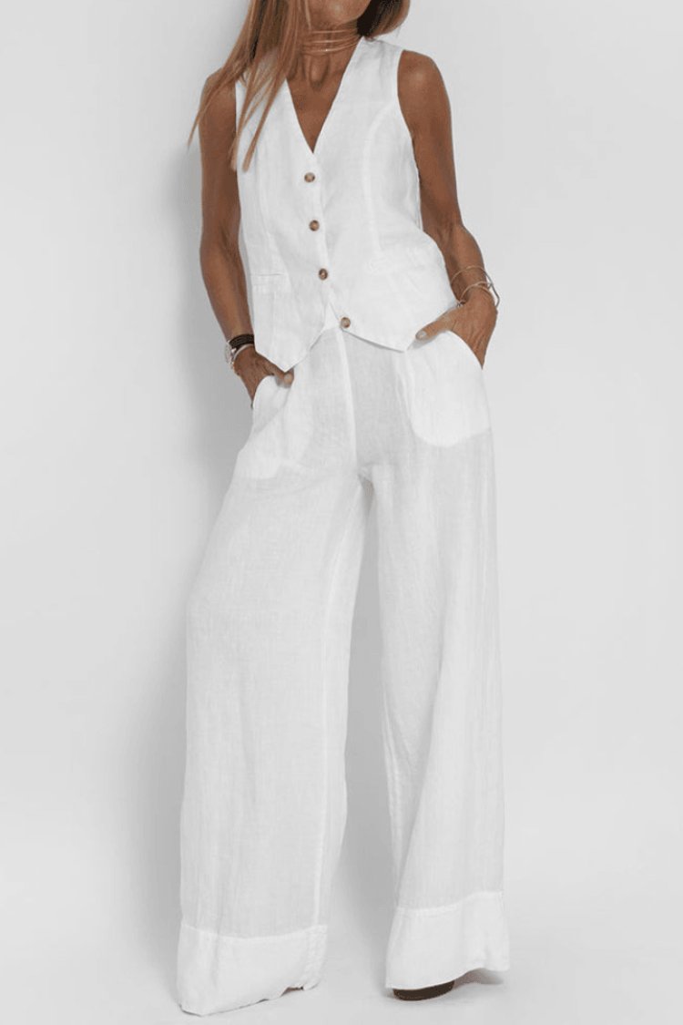 Sofia | Dame Ærmeløs Wide-Leg Two-Piece Set Vest Bukser