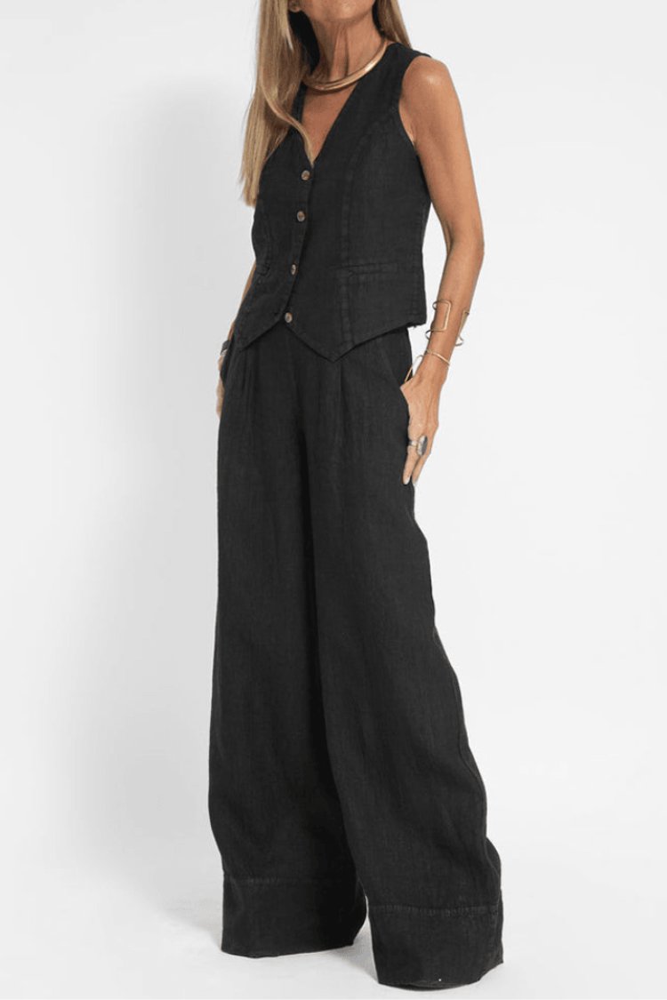 Sofia | Dame Ærmeløs Wide-Leg Two-Piece Set Vest Bukser