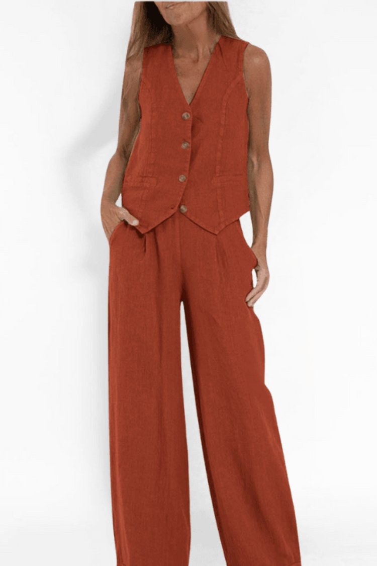 Sofia | Dame Ærmeløs Wide-Leg Two-Piece Set Vest Bukser