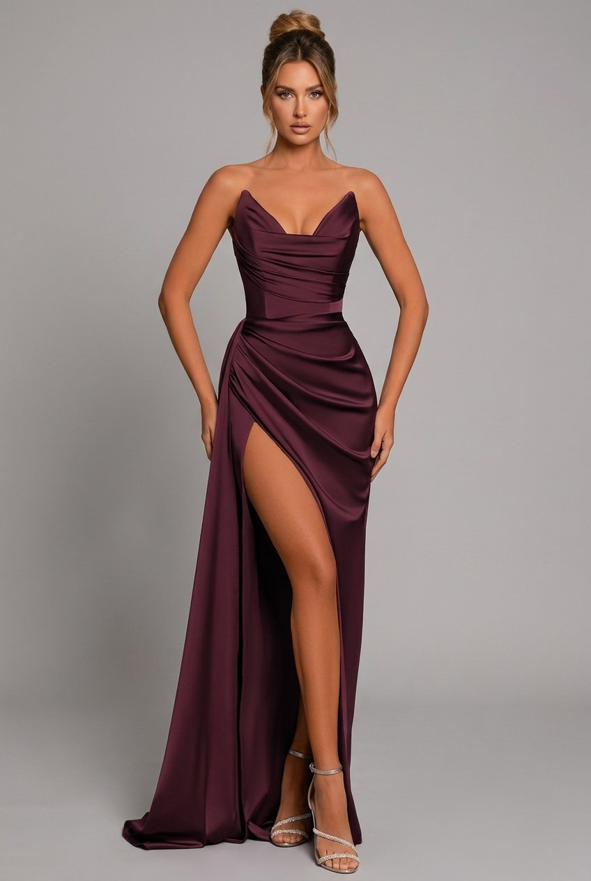 Laura | Dame Satin Bodycon Maxikjole Hjerteskåret Udskæring