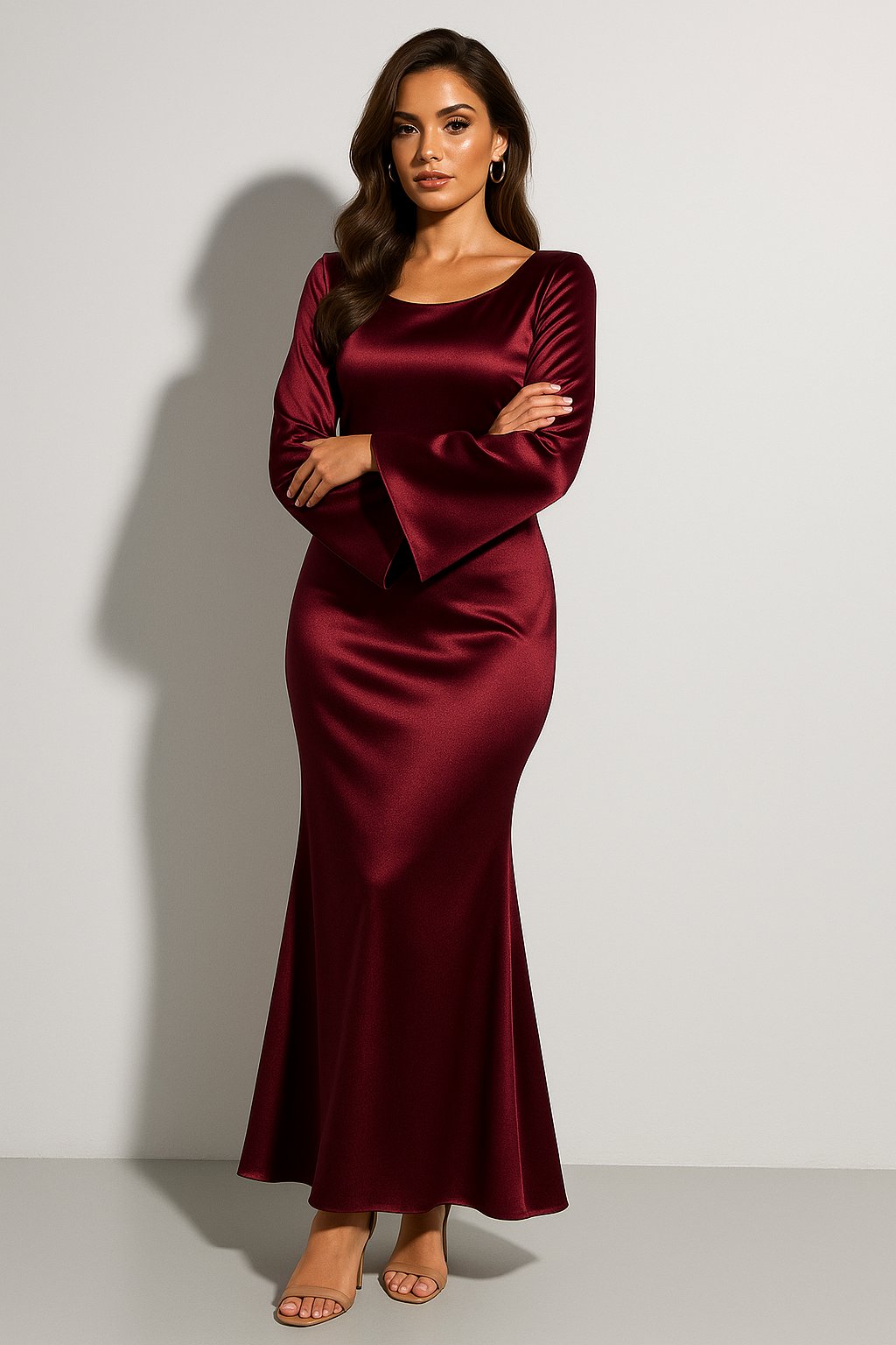 Karla | Dame Satin Langærmet Fishtail Maxikjole