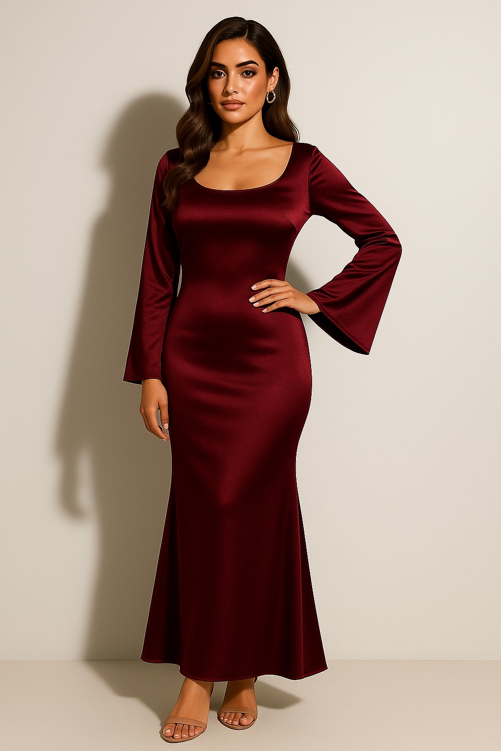 Karla | Dame Satin Langærmet Fishtail Maxikjole