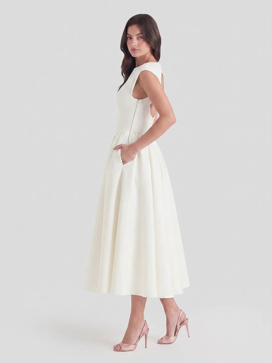 Ida | Dame Satin Midi Kjole Bådhals Korte Ærmer