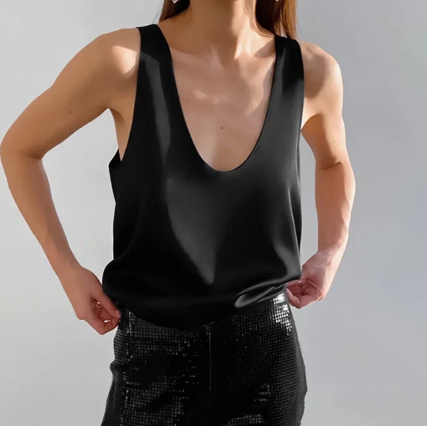 Karla | Dame Satin Tank Top Dyb U-Udskæring Afslappet Pasform