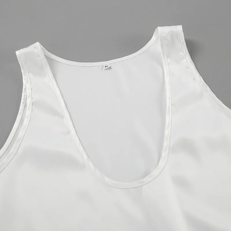 Karla | Dame Satin Tank Top Dyb U-Udskæring Afslappet Pasform