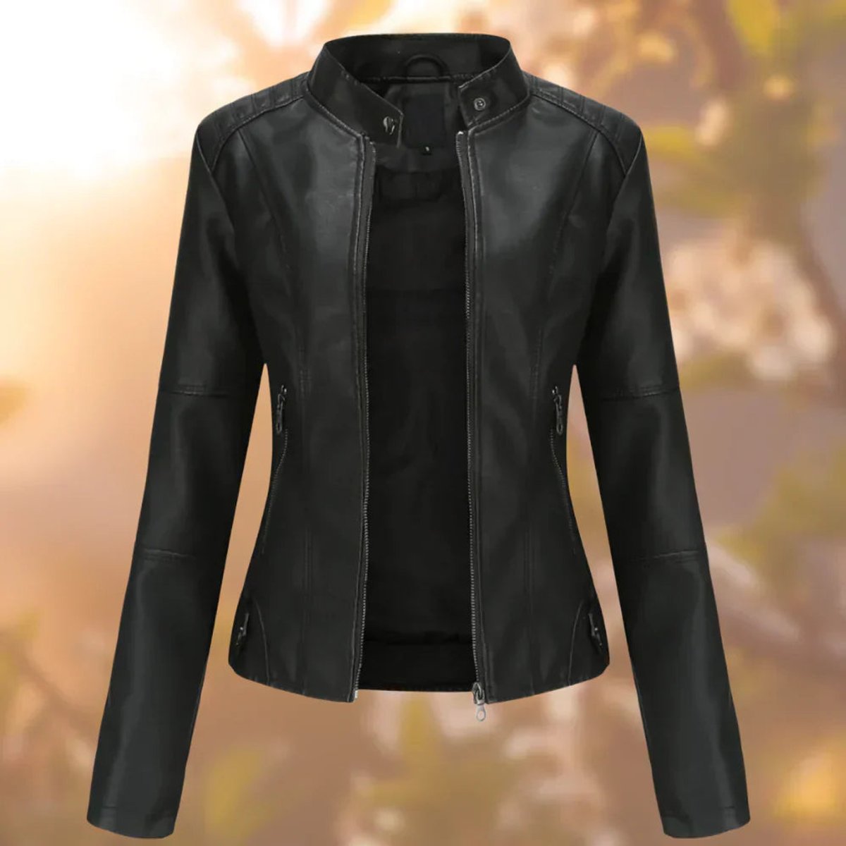 Ida | Dame Slim-Fit Lynlås Kunstlæder Leather Jacket Stående Krave