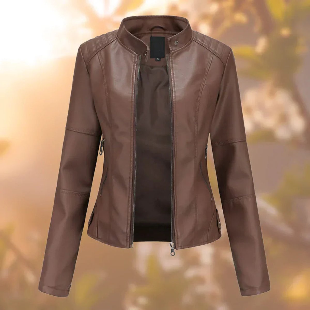 Ida | Dame Slim-Fit Lynlås Kunstlæder Leather Jacket Stående Krave