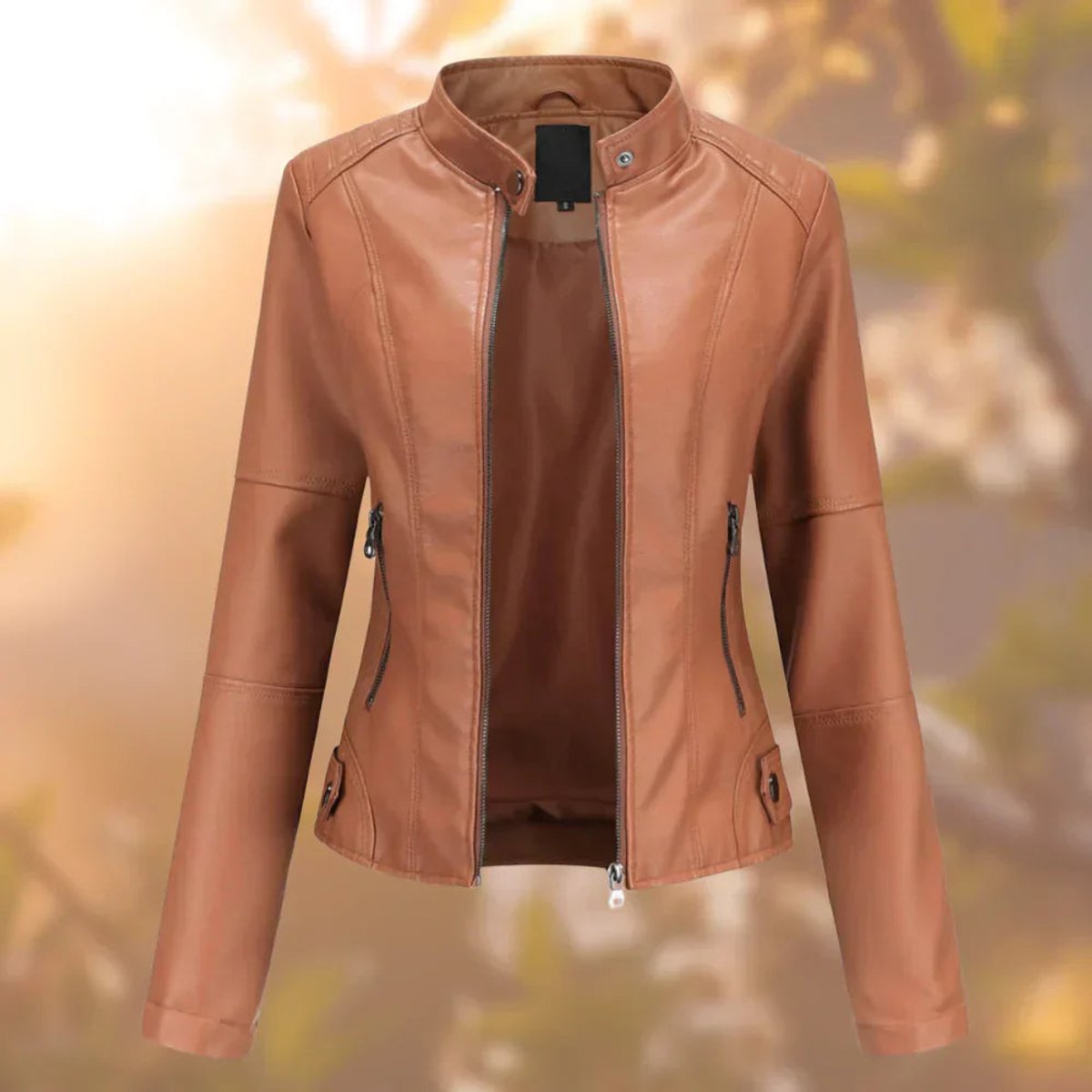 Ida | Dame Slim-Fit Lynlås Kunstlæder Leather Jacket Stående Krave