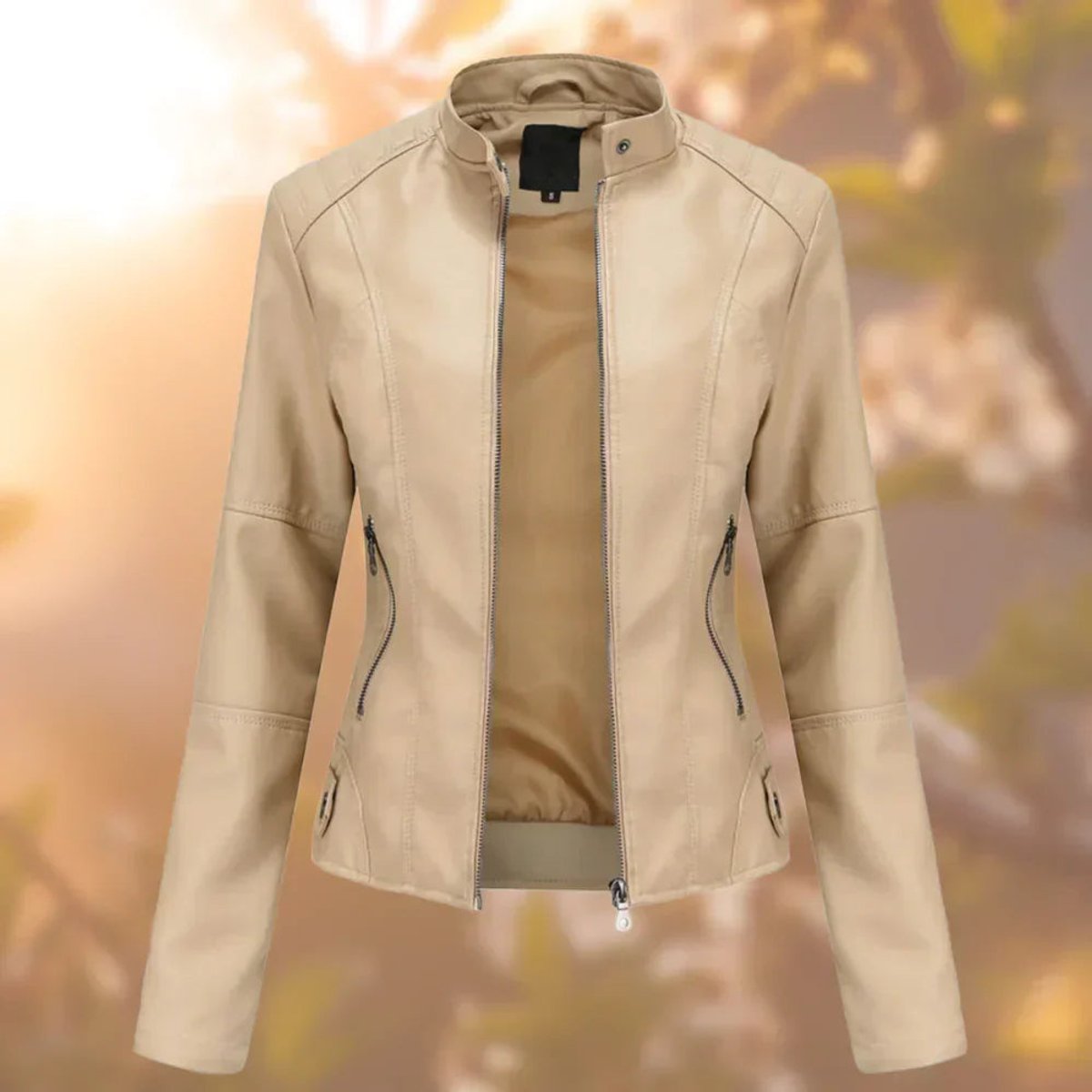 Ida | Dame Slim-Fit Lynlås Kunstlæder Leather Jacket Stående Krave