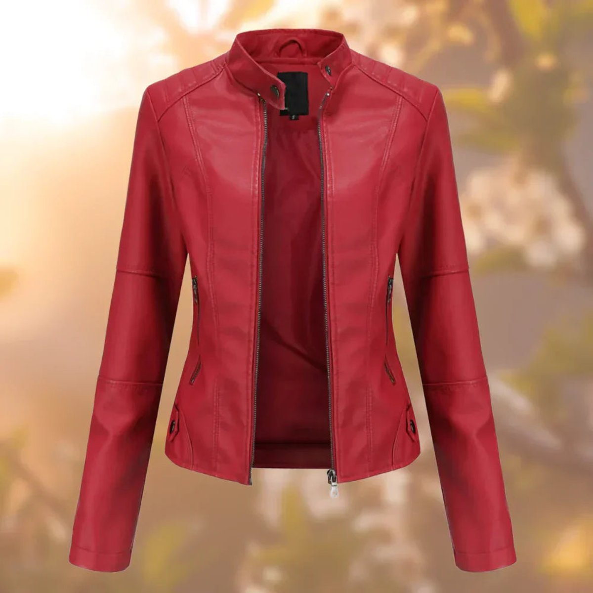 Ida | Dame Slim-Fit Lynlås Kunstlæder Leather Jacket Stående Krave