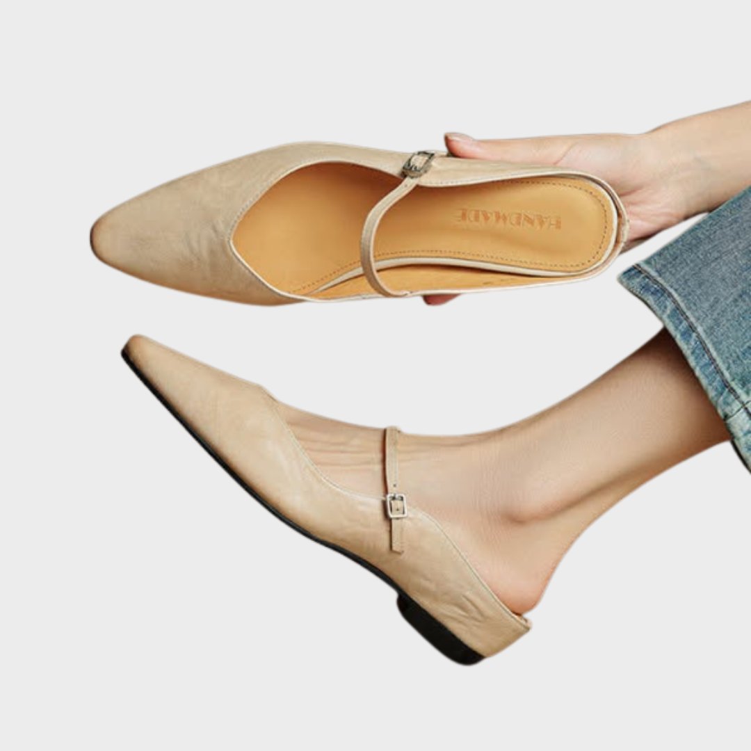 Alma | Dame Spidsnet Læder Mary Jane Mules Flade Slip-On Sko