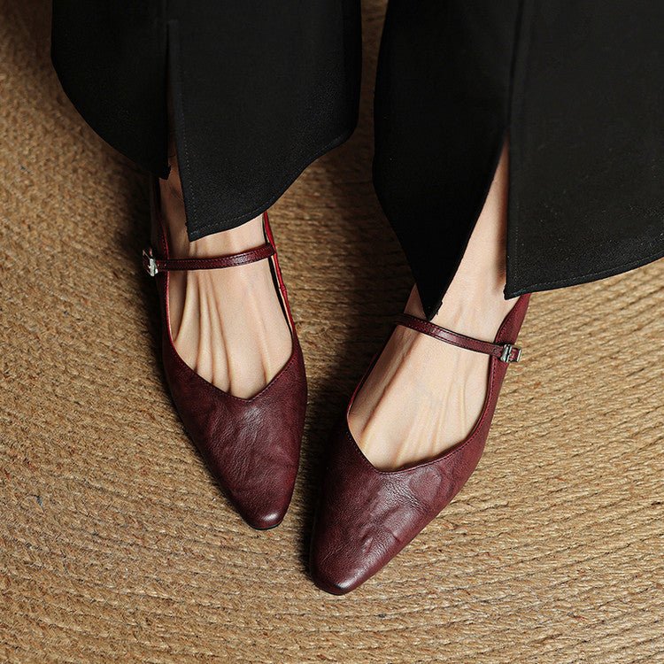 Alma | Dame Spidsnet Læder Mary Jane Mules Flade Slip-On Sko