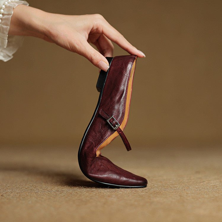Alma | Dame Spidsnet Læder Mary Jane Mules Flade Slip-On Sko