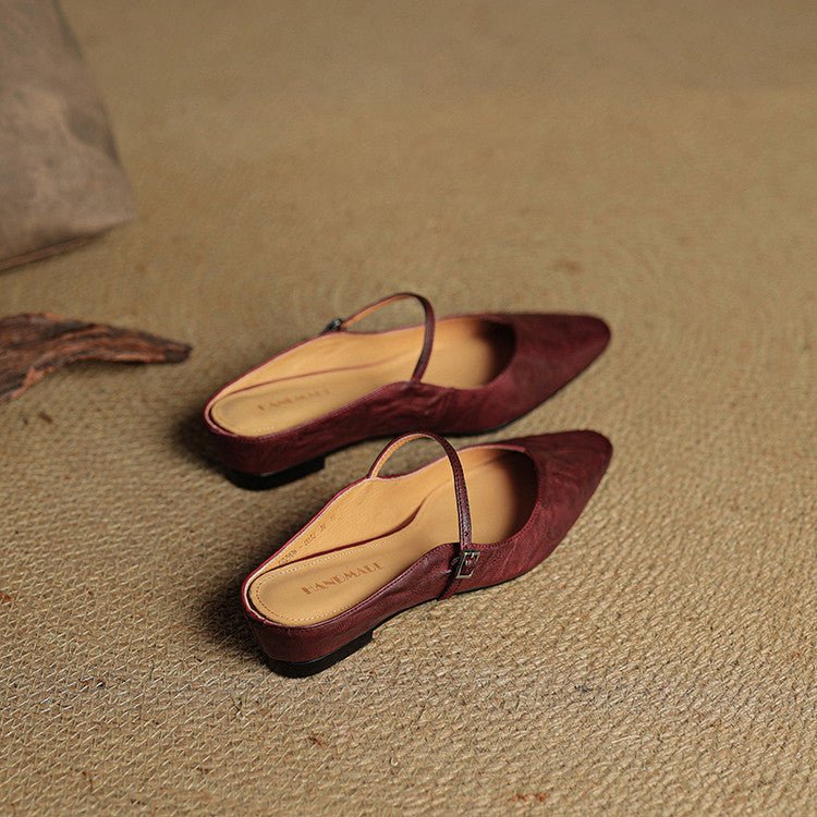 Alma | Dame Spidsnet Læder Mary Jane Mules Flade Slip-On Sko