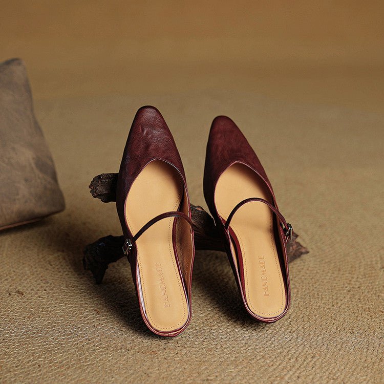 Alma | Dame Spidsnet Læder Mary Jane Mules Flade Slip-On Sko