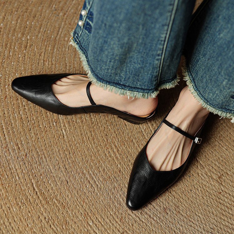 Alma | Dame Spidsnet Læder Mary Jane Mules Flade Slip-On Sko