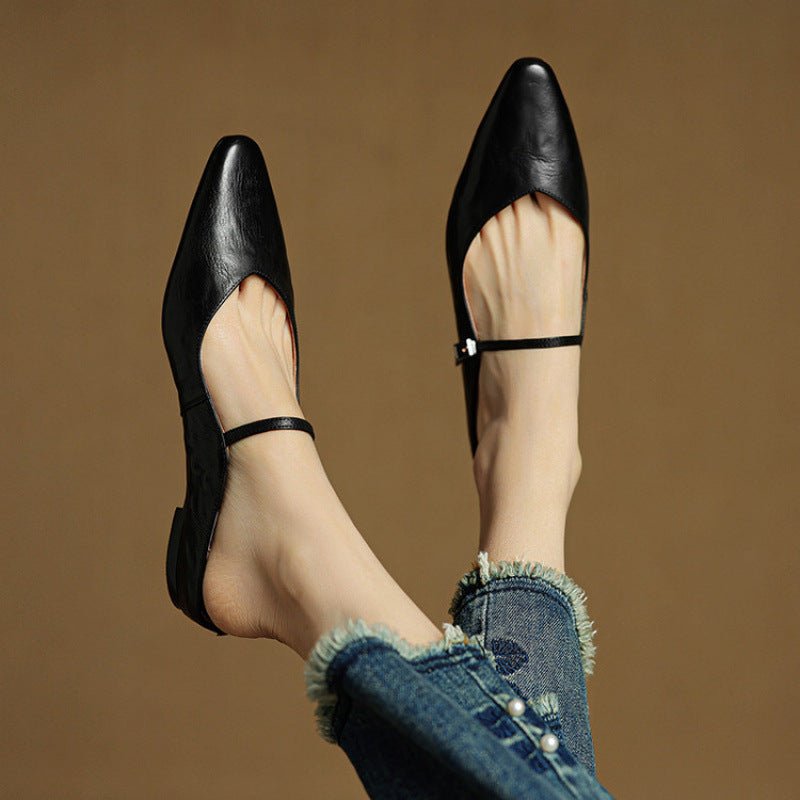Alma | Dame Spidsnet Læder Mary Jane Mules Flade Slip-On Sko