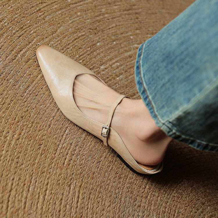 Alma | Dame Spidsnet Læder Mary Jane Mules Flade Slip-On Sko