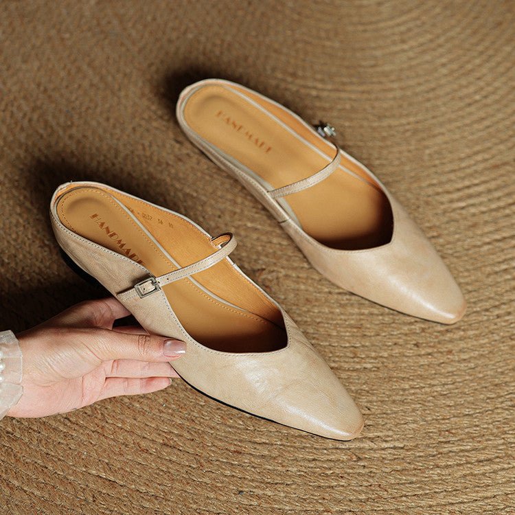 Alma | Dame Spidsnet Læder Mary Jane Mules Flade Slip-On Sko