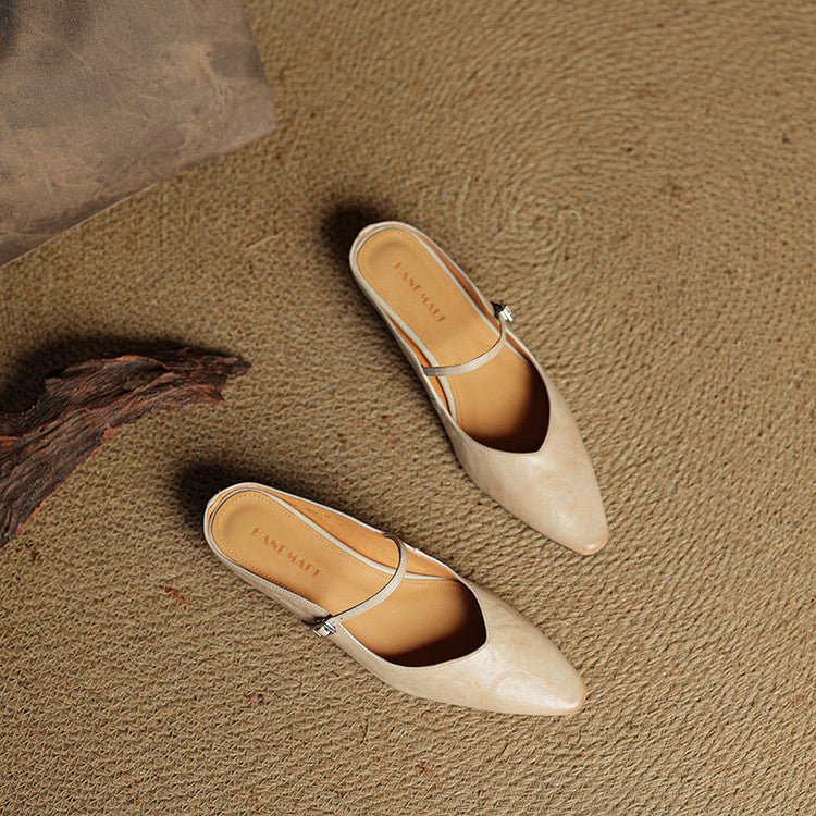 Alma | Dame Spidsnet Læder Mary Jane Mules Flade Slip-On Sko